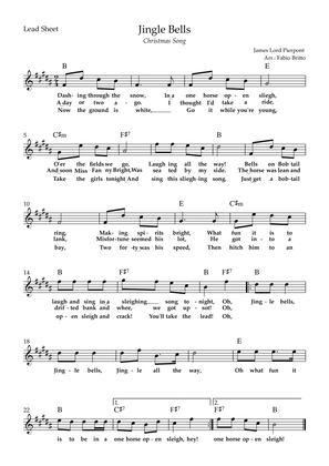 Jingle Bells (Christmas Song) Lead Sheet in B Major