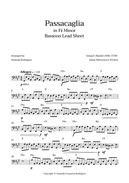 Passacaglia - Easy Fagote Lead Sheet in F#m Minor (Johan Halvorsen's Version) image number null