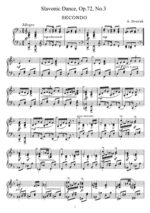 Dvorak Slavonic Dance, Op.72, No.3, for piano duet, PD893