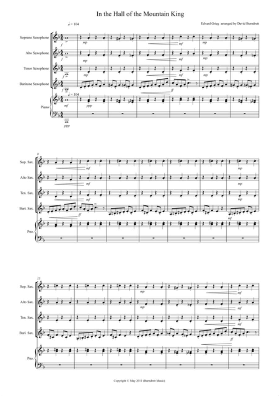 In the Hall of the Mountain King for Saxophone Quartet Saxophone Quartet scores gallery preview page 1