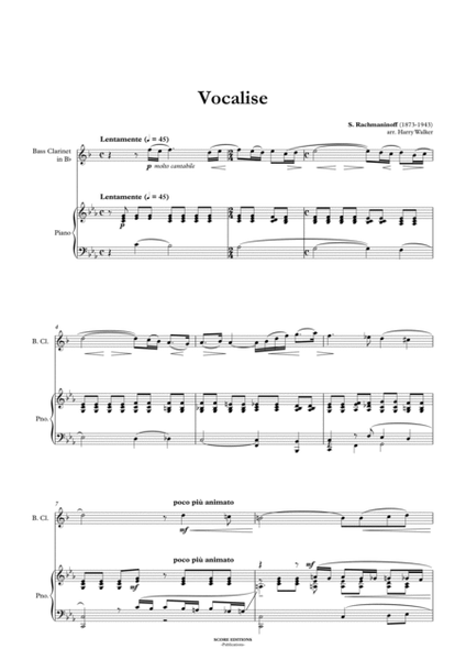 Vocalise (Rachmaninoff) for Bass Clarinet and Piano image number null