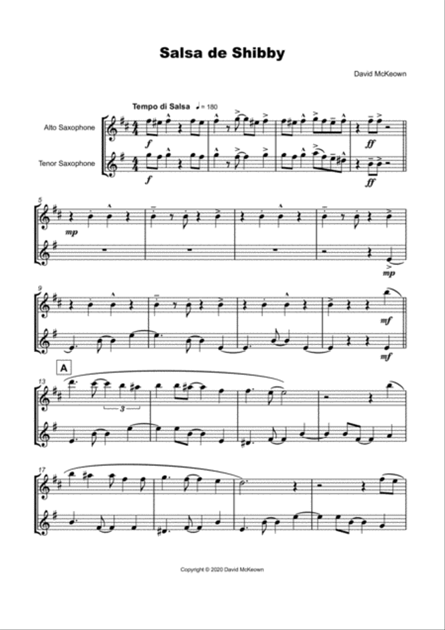 Salsa de Shibby, for Alto and Tenor Saxophone Duet Woodwind Duet scores gallery preview page 2