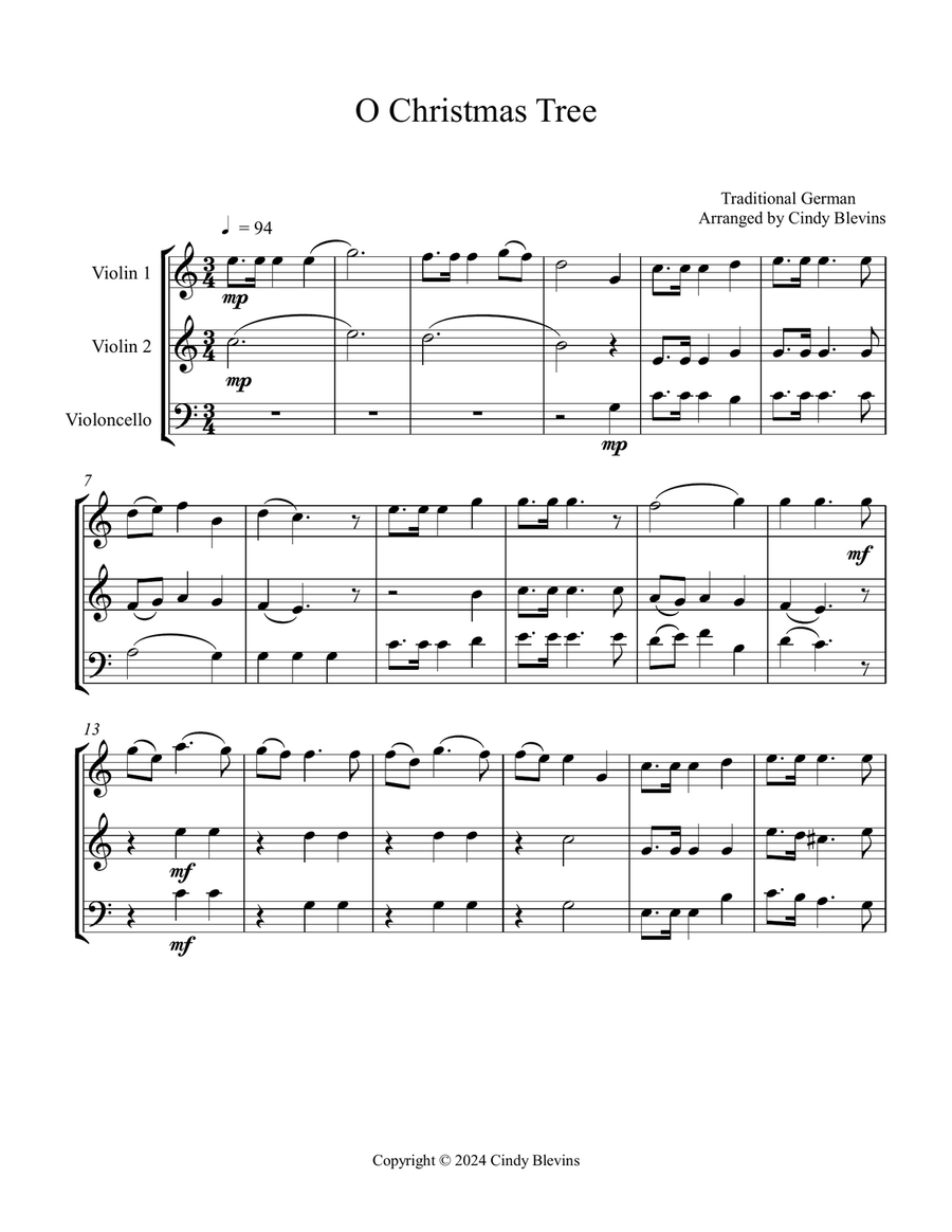 O Christmas Tree, for Two Violins and Cello String Trio scores gallery preview page 2