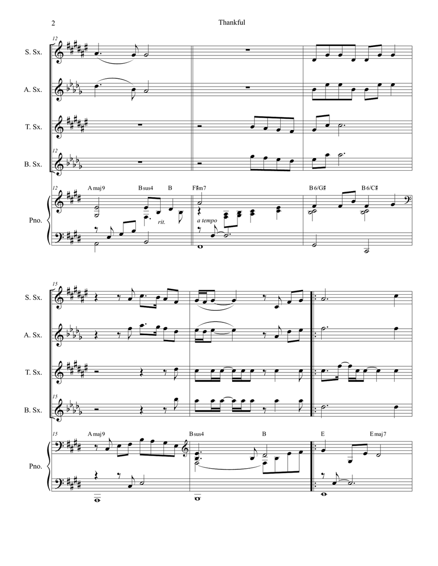 Thankful Saxophone Quartet scores gallery preview page 2