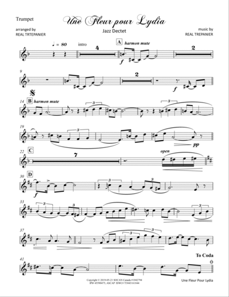Une Fleur Pour Lydia Jazz Ensemble scores gallery preview page 2