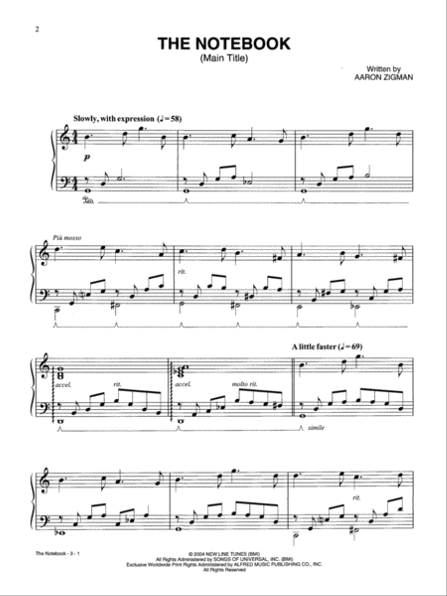 The Notebook (Main Title) (from The Notebook) Piano, Vocal, Guitar scores gallery preview page 1