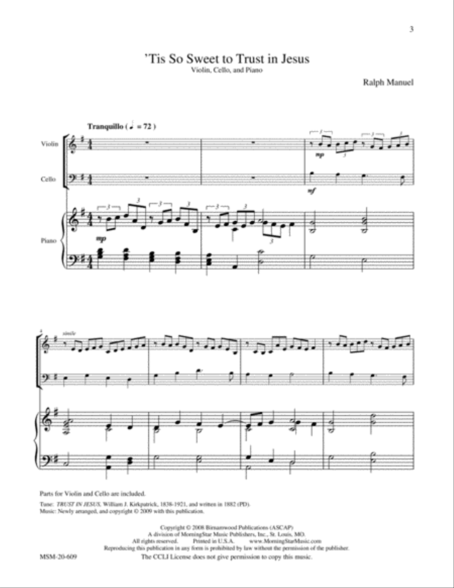 'Tis So Sweet to Trust in Jesus Piano Trio scores gallery preview page 2