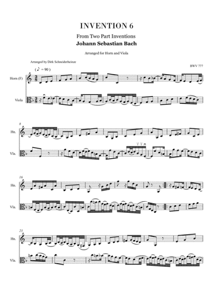 J.S. Bach - INVENTION #6 - Arranged for Horn and Viola image number null