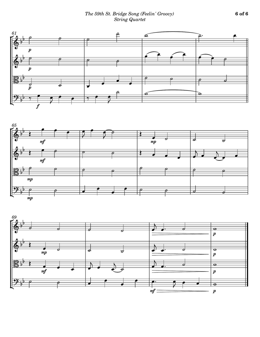 The 59th Street Bridge Song (feelin' Groovy) String Quartet scores gallery preview page 6