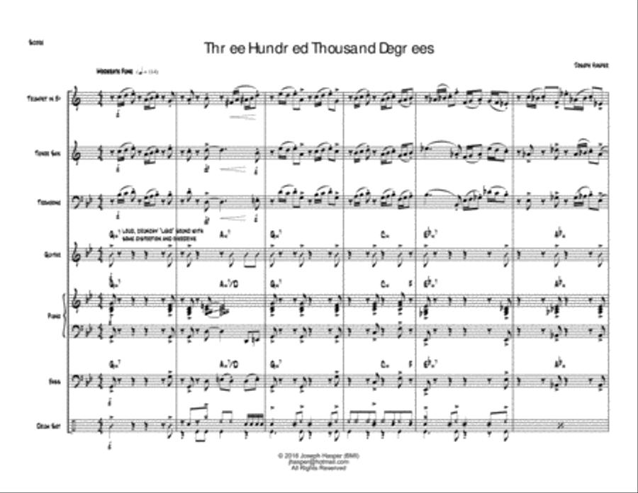 Three Hundred Thousand Degrees (trumpet, sax, trombone) Small Ensemble scores gallery preview page 2