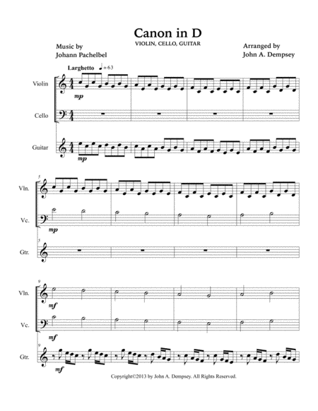 Canon in D (in C major): Trio for Violin, Cello and Guitar image number null