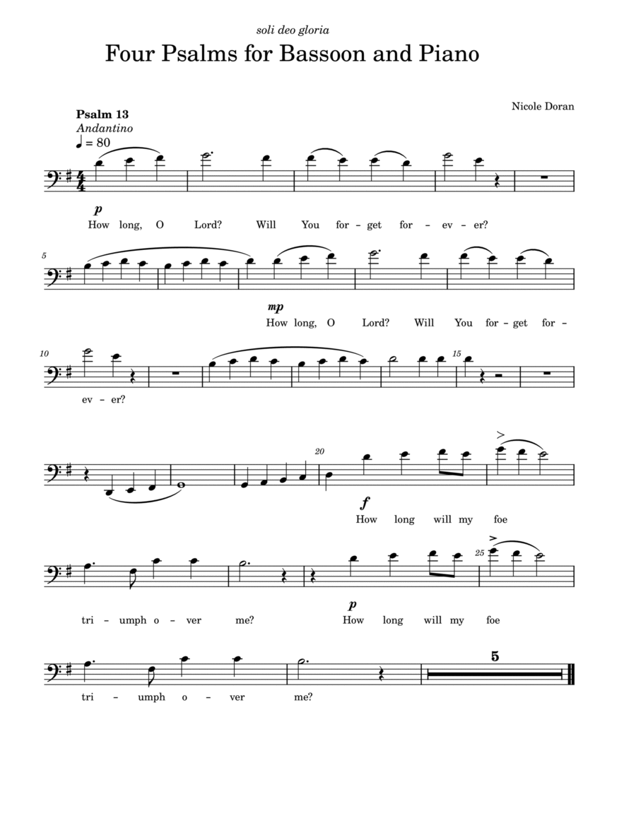 Four Psalms for Bassoon and Piano (bassoon part) Chamber Music scores gallery preview page 1