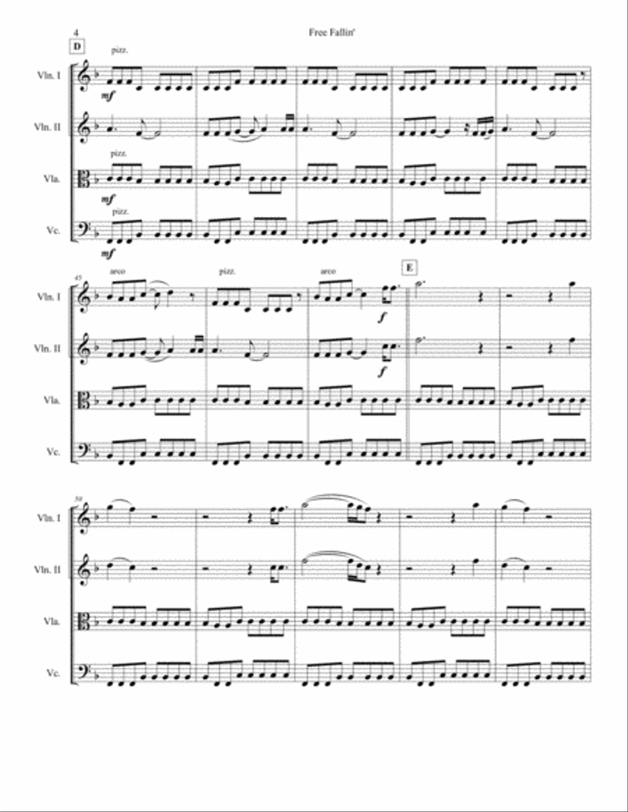 Free Fallin' Free Fallin' String Quartet scores gallery preview page 4