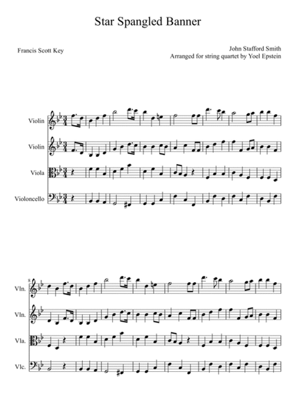 Star Spangled Banner in the key of B flat for String Quartet