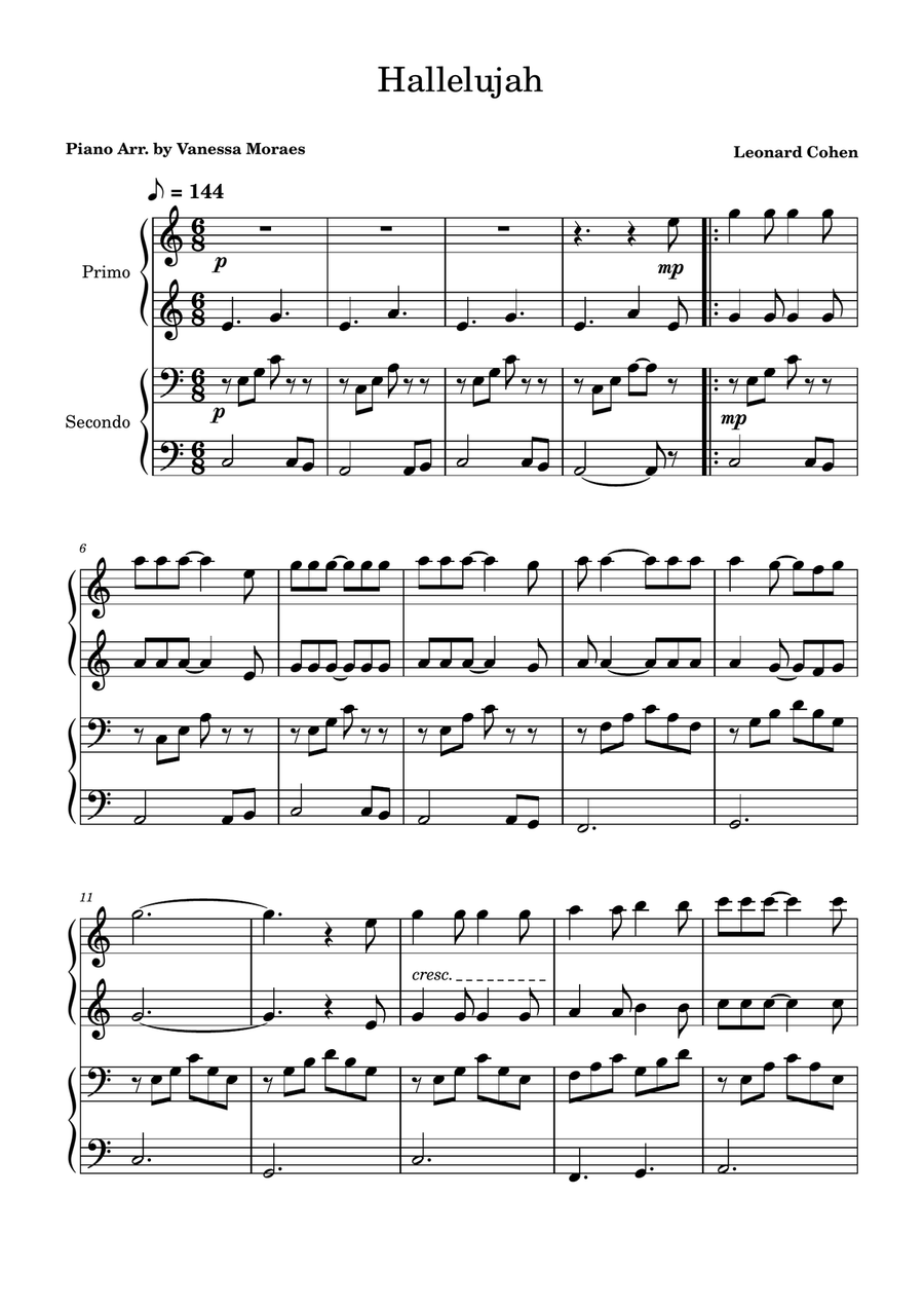 Hallelujah 1 Piano, 4-Hands scores gallery preview page 1