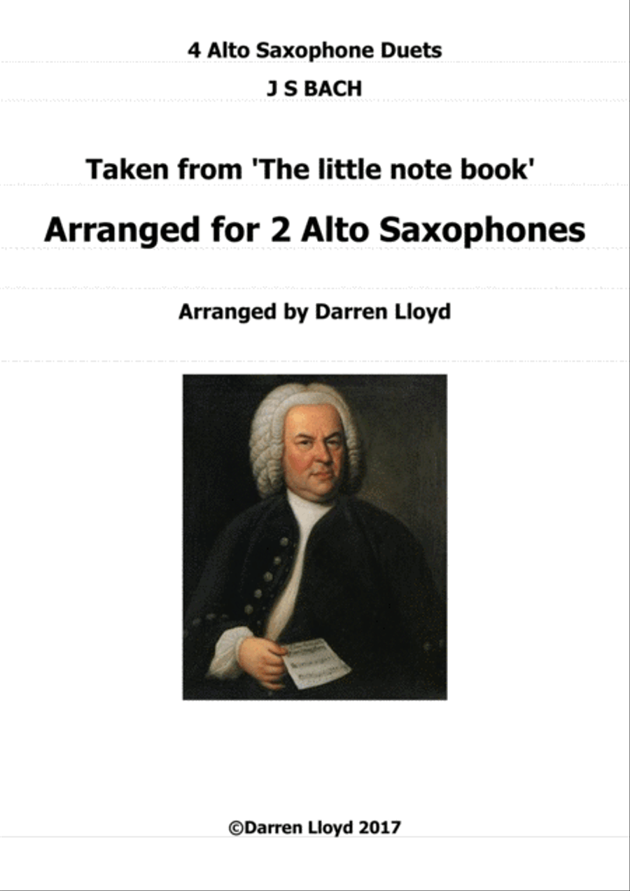 Alto Saxophone duets - 4 duets from Bach's 'Little notebook'. Woodwind Duet scores gallery preview page 1