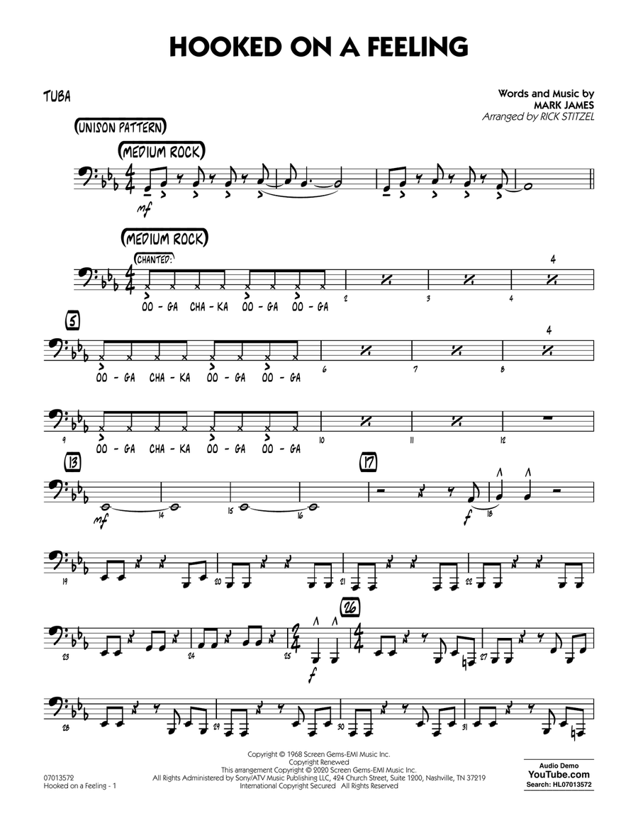 Hooked On A Feeling (arr. Rick Stitzel) - Tuba Jazz Ensemble scores gallery preview page 1