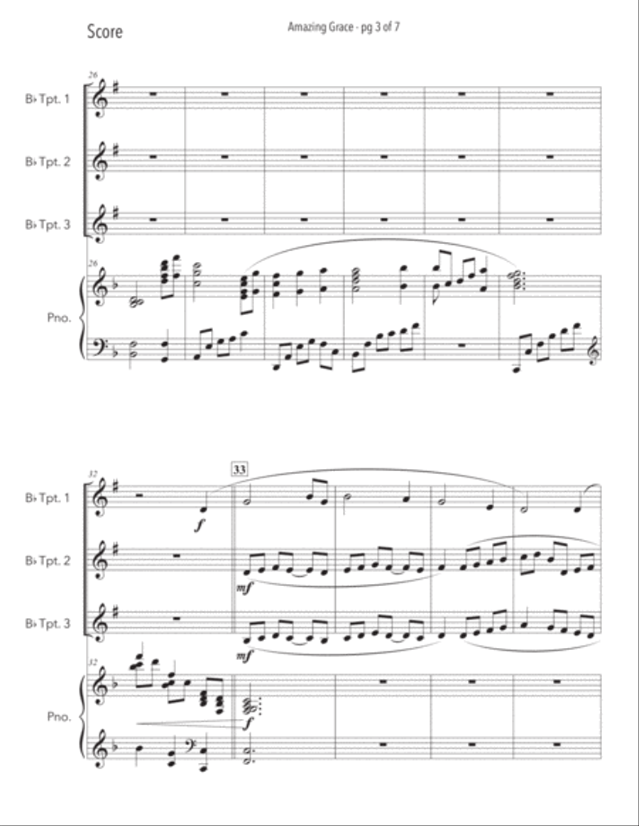 Amazing Grace - Trumpet Trio with Piano Accompaniment Trumpet Trio scores gallery preview page 4