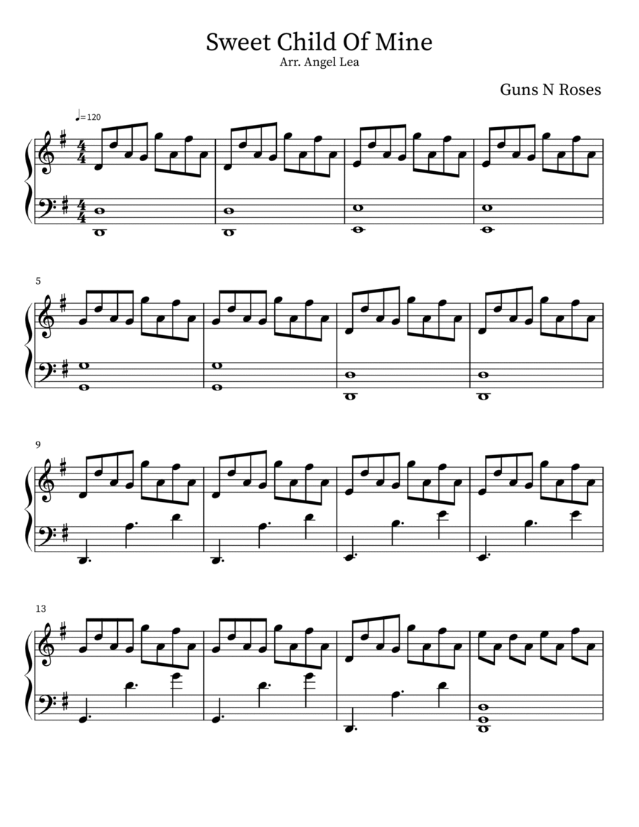 Sweet Child O' Mine Celtic Harp scores gallery preview page 1