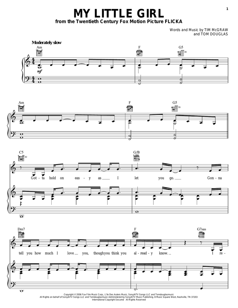 My Little Girl Piano, Vocal, Guitar scores gallery preview page 1