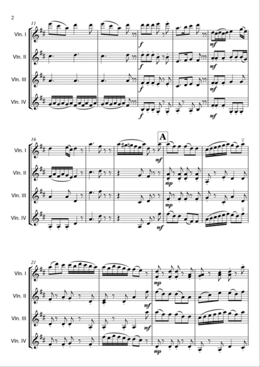 Mozart Magic Flute - Bei Männern welche Liebe fühlen, KV 620 for violin quartet (4 violins) full s String Orchestra scores gallery preview page 2