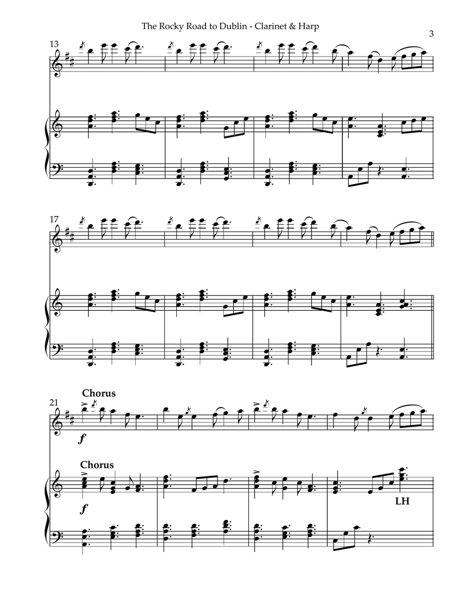 The Rocky Road to Dublin, Duet for Bb Clarinet & Harp B-Flat Clarinet scores gallery preview page 3