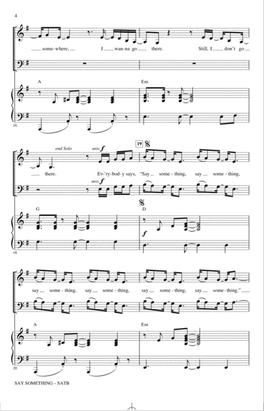 Say Something (feat. Chris Stapleton) (arr. Mac Huff) 4-Part scores gallery preview page 3