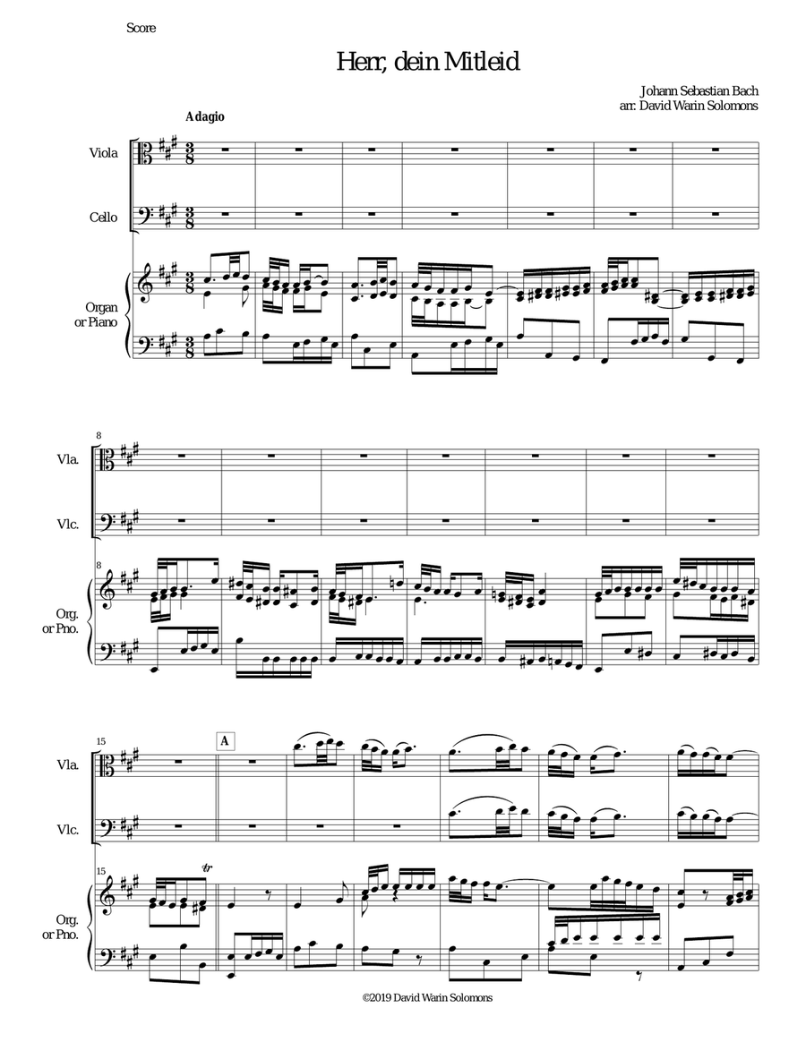 Herr dein Mitleid from the Christmas Oratorio - Weihnachtsoratorium viola, cello, keyboard Cello scores gallery preview page 1
