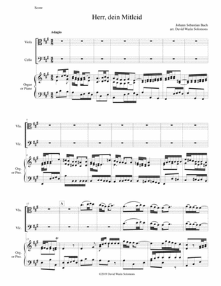Herr dein Mitleid from the Christmas Oratorio - Weihnachtsoratorium viola, cello, keyboard