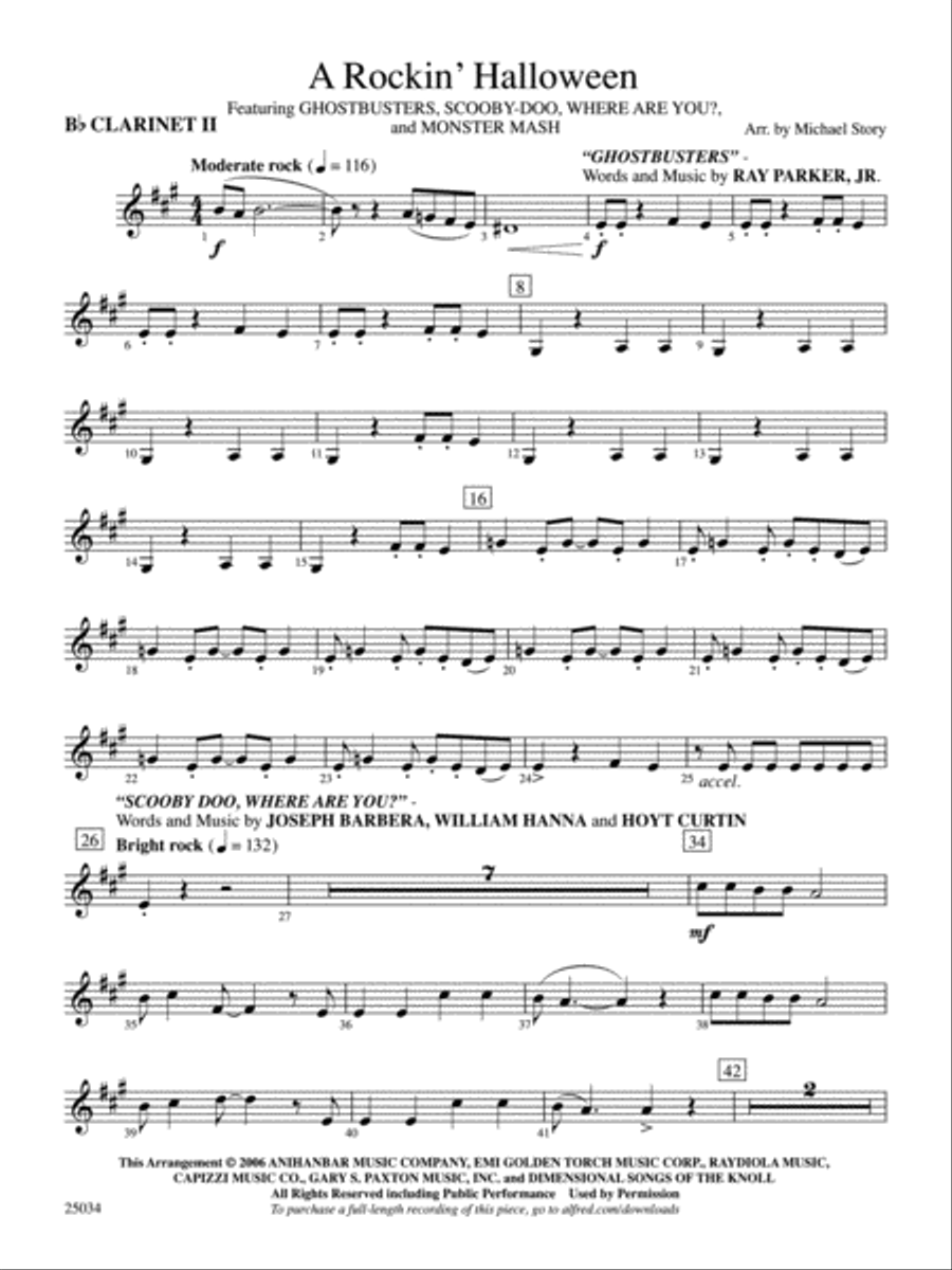 A Rockin' Halloween: 2nd B-flat Clarinet Full Orchestra scores gallery preview page 1