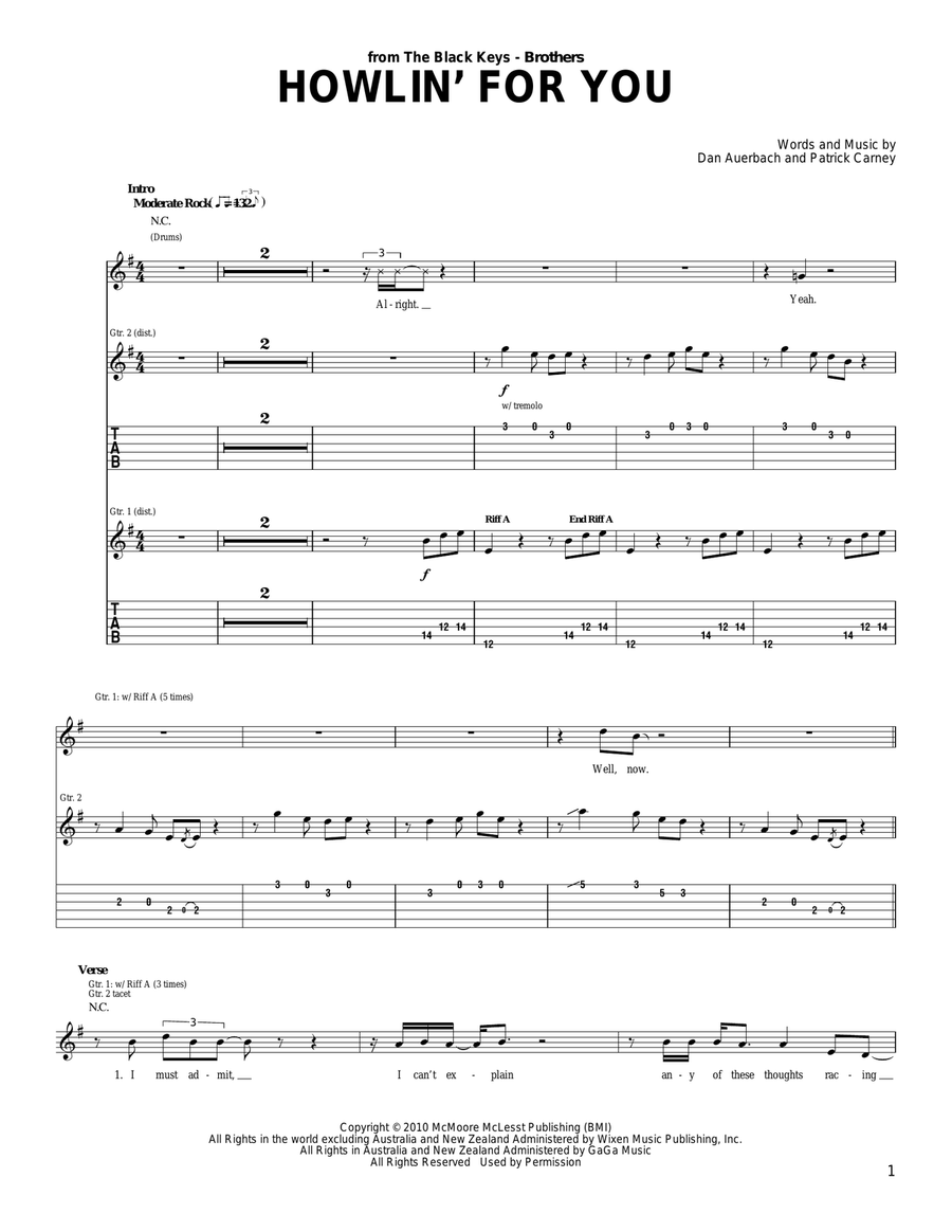 Howlin' For You Acoustic Guitar scores gallery preview page 1