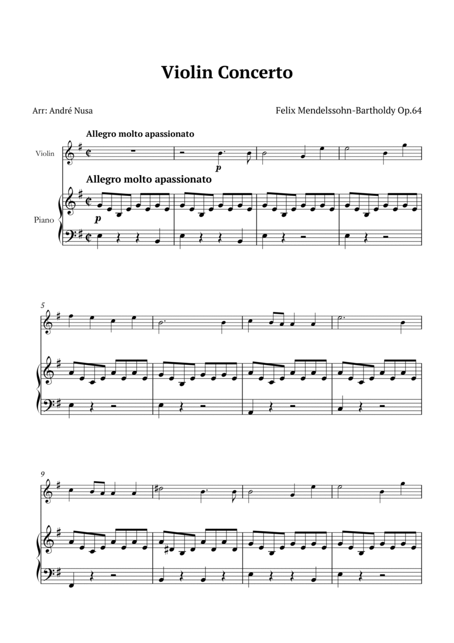 Violin Concerto in E minor Violin Solo scores gallery preview page 1