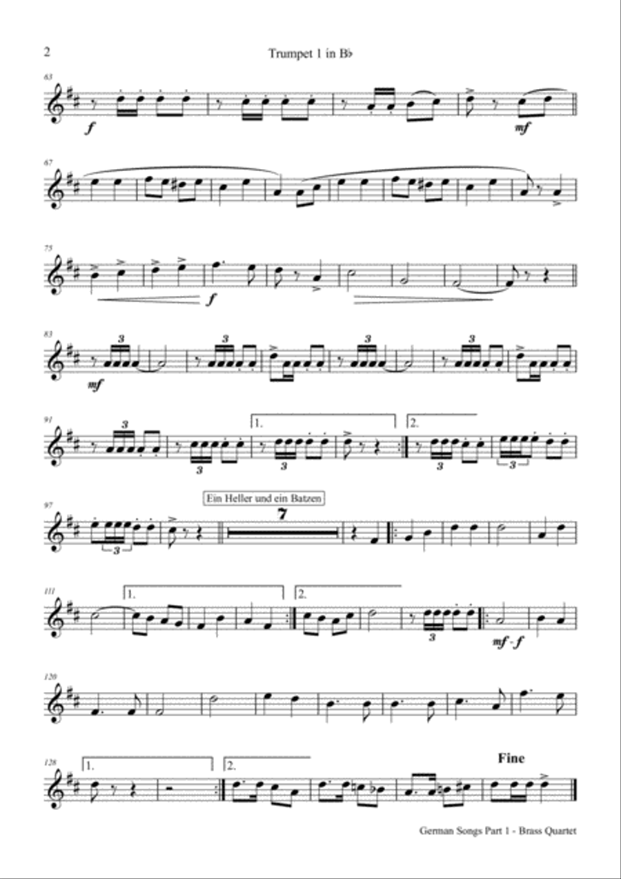German Songs Part 1 - Oktoberfest - Brass Quartet Brass Quartet scores gallery preview page 5