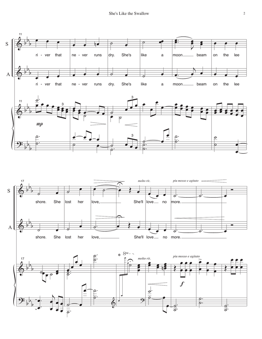 She's Like the Swallow for SSA choir and piano. Newfoundland folk song ballad. SSA scores gallery preview page 3