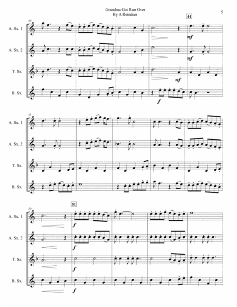 Grandma Got Run Over By A Reindeer Grandma Got Run Over By A Reindeer Woodwind Quartet scores gallery preview page 5