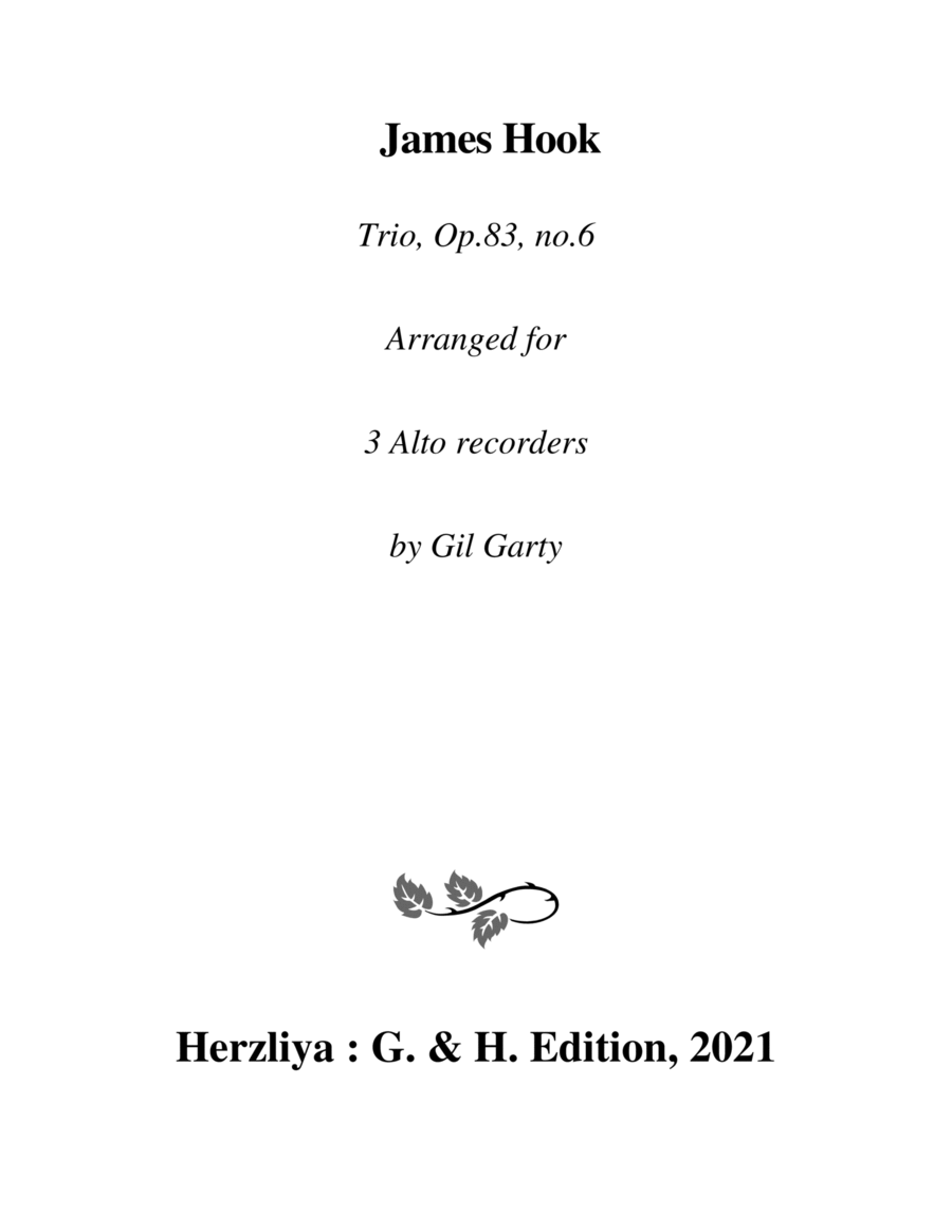 Trio, Op.83, no.6 (arrangement for 3 alto recorders)