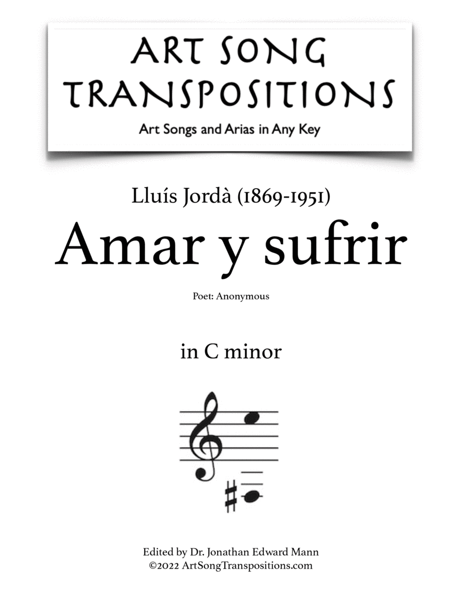 JORDÀ: Amar y sufrir (transposed to C minor) Voice scores gallery preview page 1