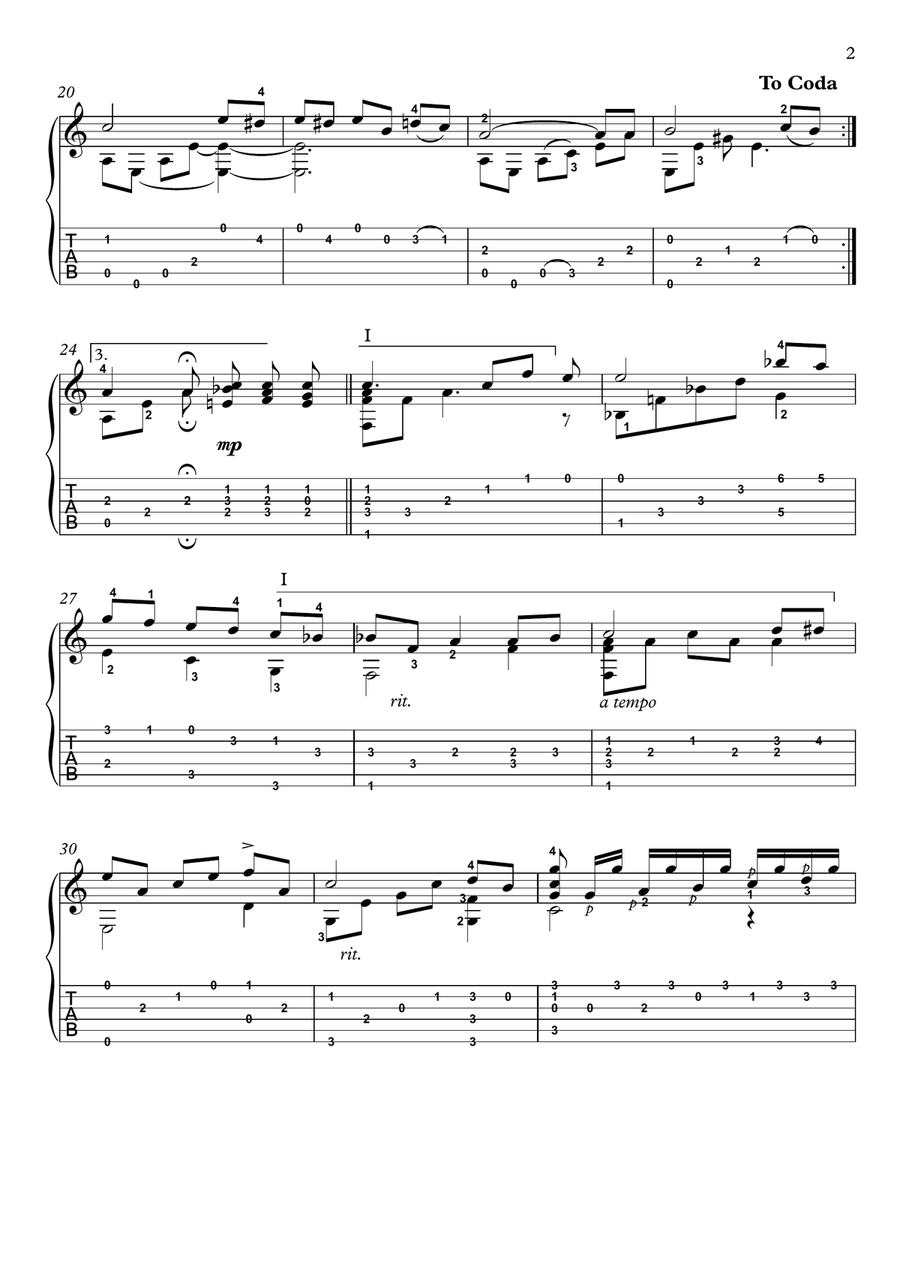 For Elise Guitar solo with tablature Acoustic Guitar scores gallery preview page 2