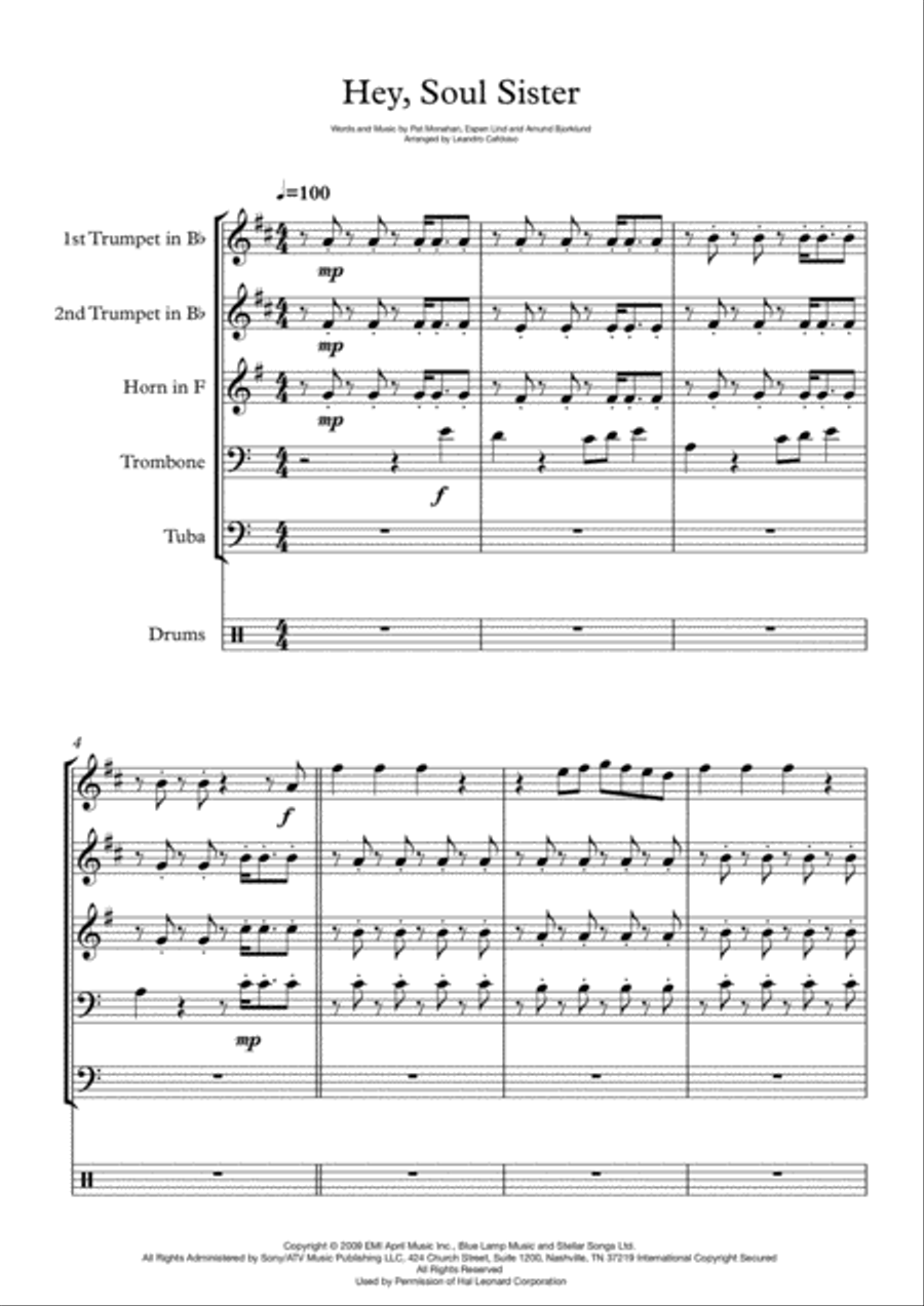 Hey, Soul Sister Hey, Soul Sister Small Ensemble scores gallery preview page 1