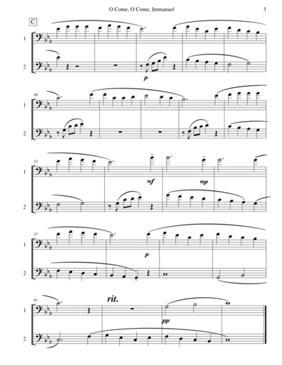 O Come, O Come, Immanuel (Emmanuel) Trombone Duet scores gallery preview page 3