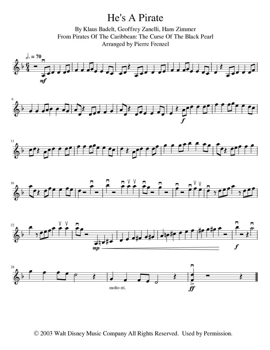 He's A Pirate Violin Solo scores gallery preview page 1