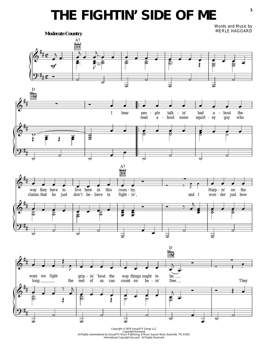 The Fightin' Side Of Me The Fightin' Side Of Me Piano, Vocal, Guitar scores gallery preview page 1