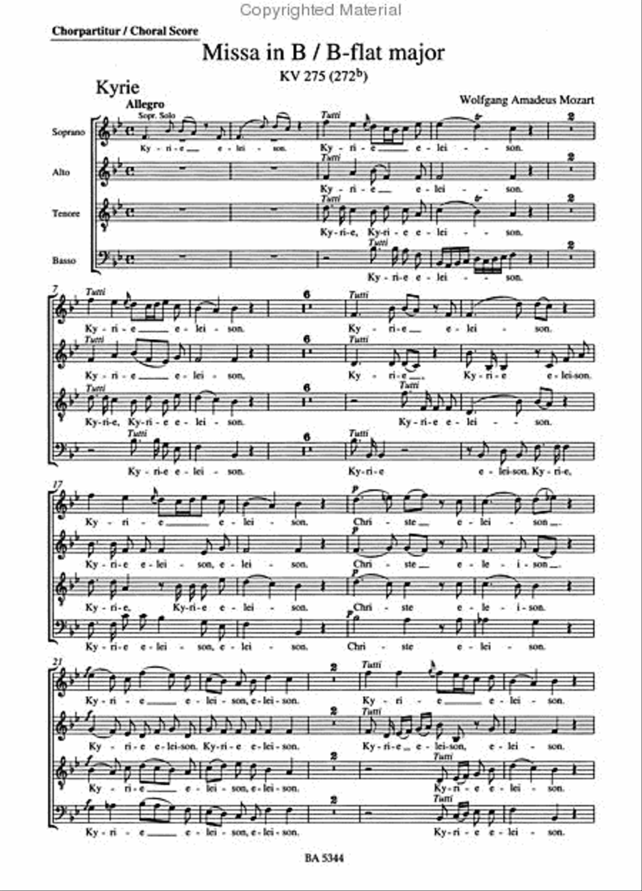 Missa brevis B flat major, KV 275 (272b) 4-Part scores gallery preview page 2