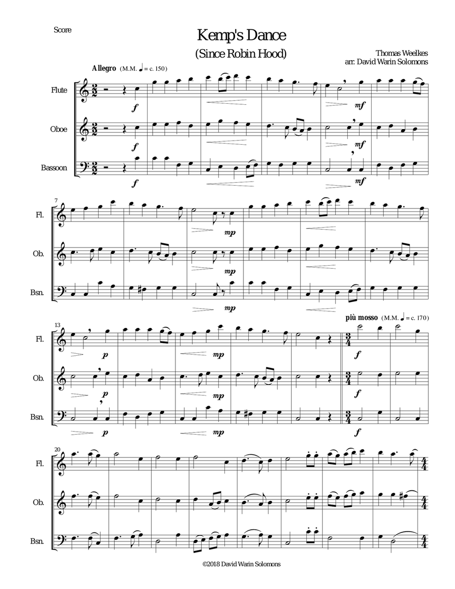 Kemp's Dance (Since Robin Hood) for wind trio (Flute, Oboe, Bassoon)