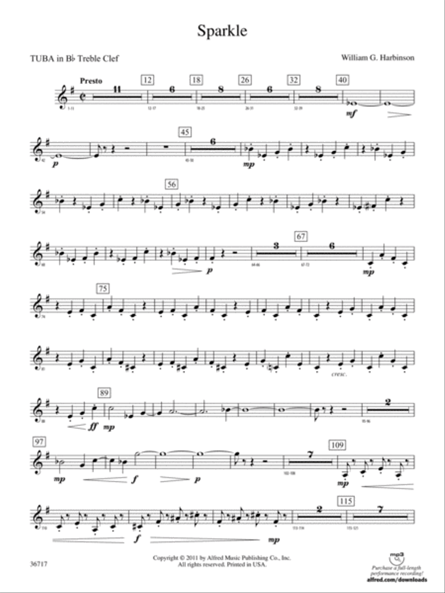 Sparkle: (World Part) B-flat Tuba T.C. Concert Band scores gallery preview page 1