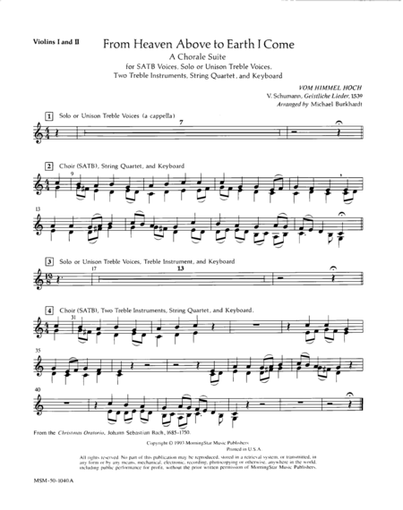 From Heaven Above to Earth I Come (Downloadable String Quartet Parts)