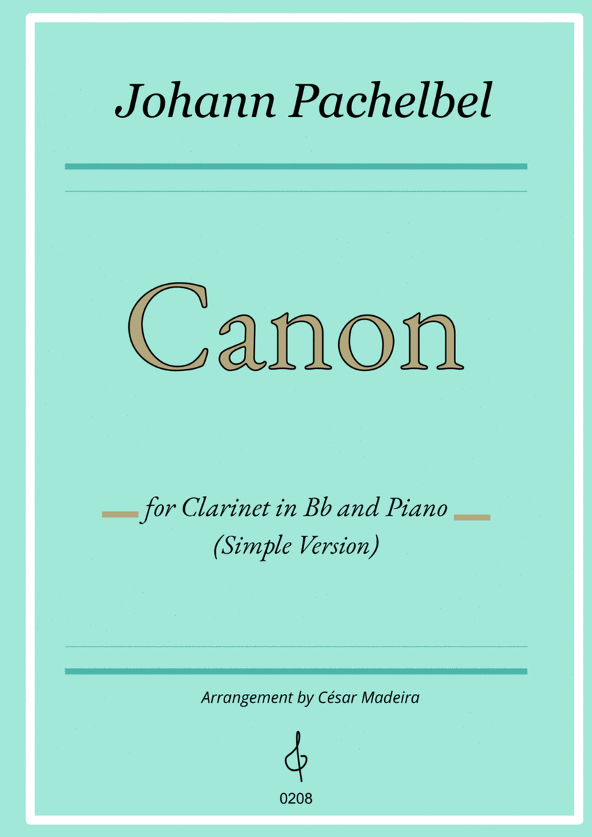 Pachelbel's Canon in D - Bb Clarinet and Piano - Simple Version (Full Score and Parts) image number null