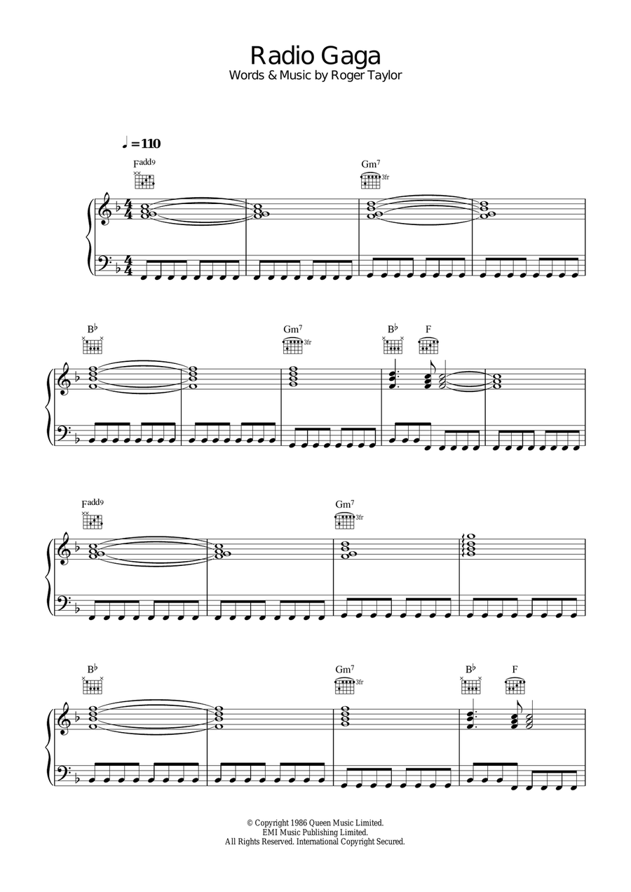 Radio Ga Ga Piano, Vocal, Guitar scores gallery preview page 1