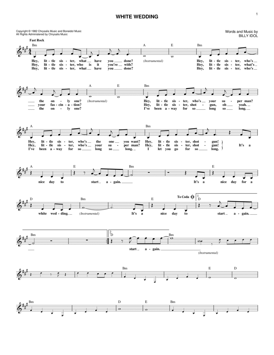 White Wedding Piano scores gallery preview page 1
