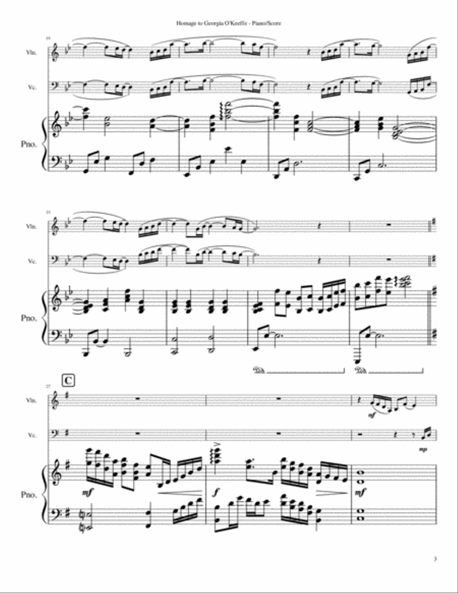 Homage to Georgia O'Keeffe (arr. for Violin, Cello & Piano - includes substitute parts for Viola) Piano Trio scores gallery preview page 3